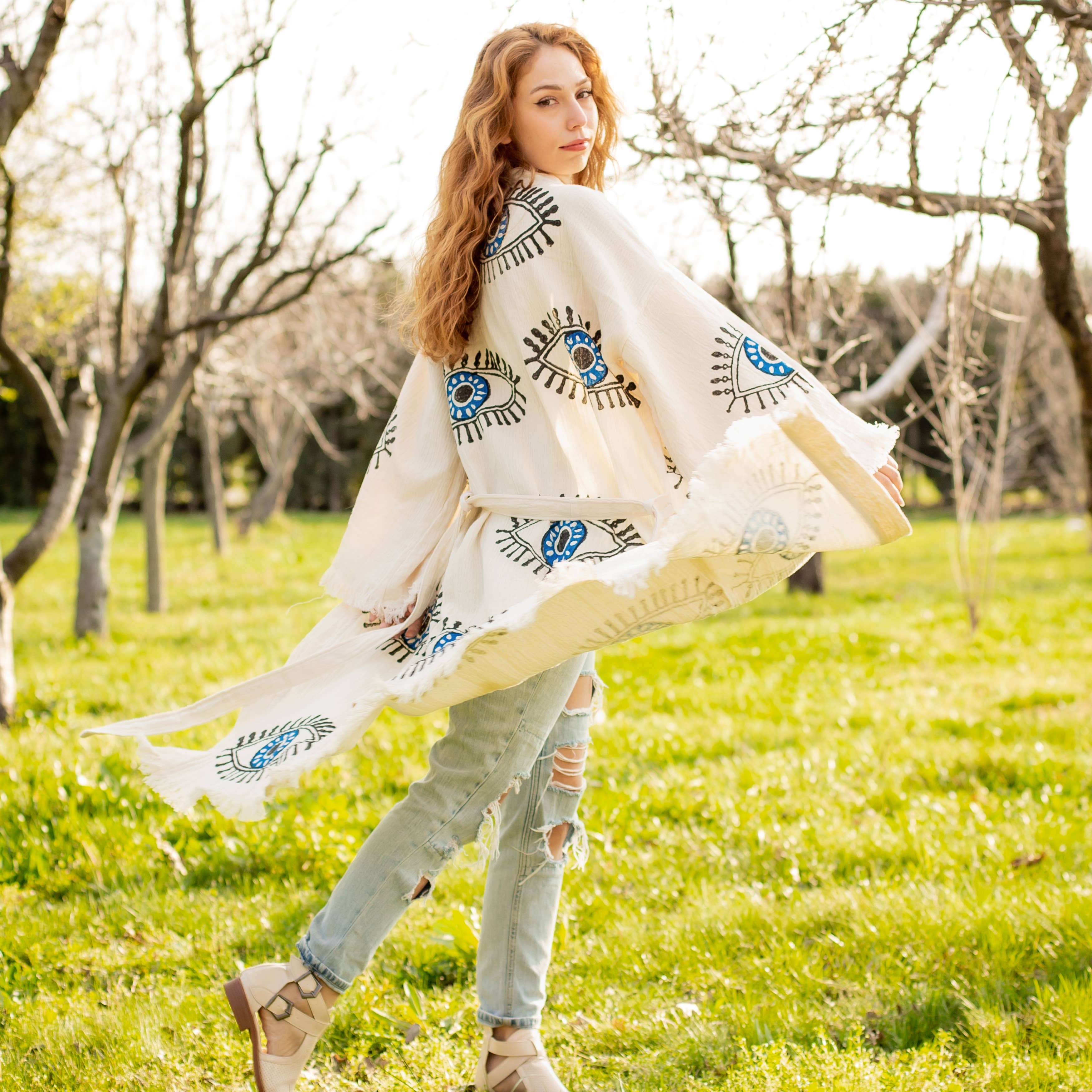 Moa - Vendita all'ingrosso Caftano - Donna - Kimono Kaftan lungo con occhio turco proteggevole