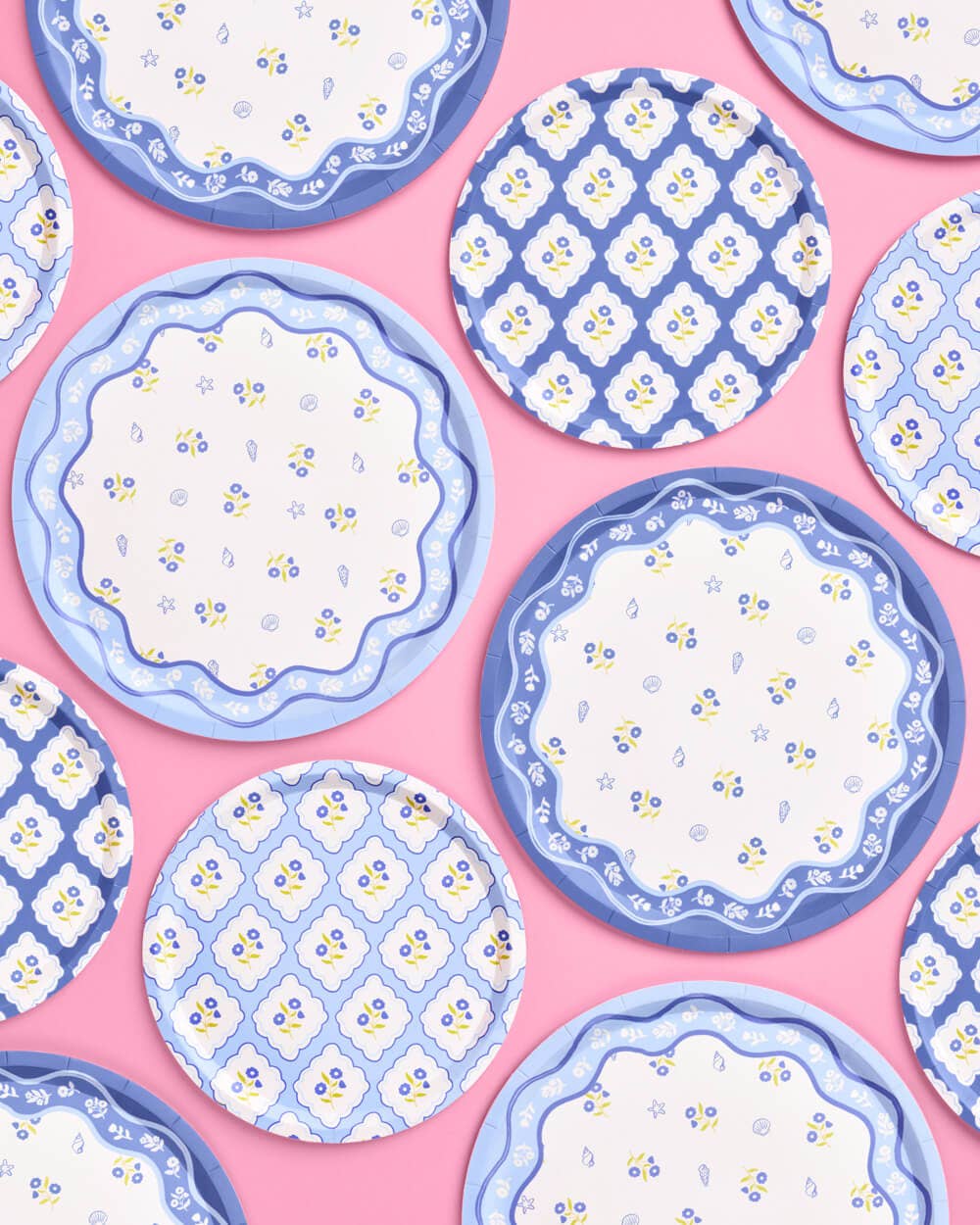 xo, Fetti - Wholesale Disposable Plate - Blue White Coastal Plates - 32 paper plates, 2 sizes 9" + 7"