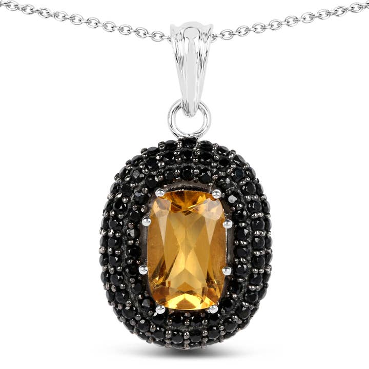 5.85 ctw Citrine & Black Spinel .925 Sterling Silver Pendant for wholesale by Quintessence Jewelry