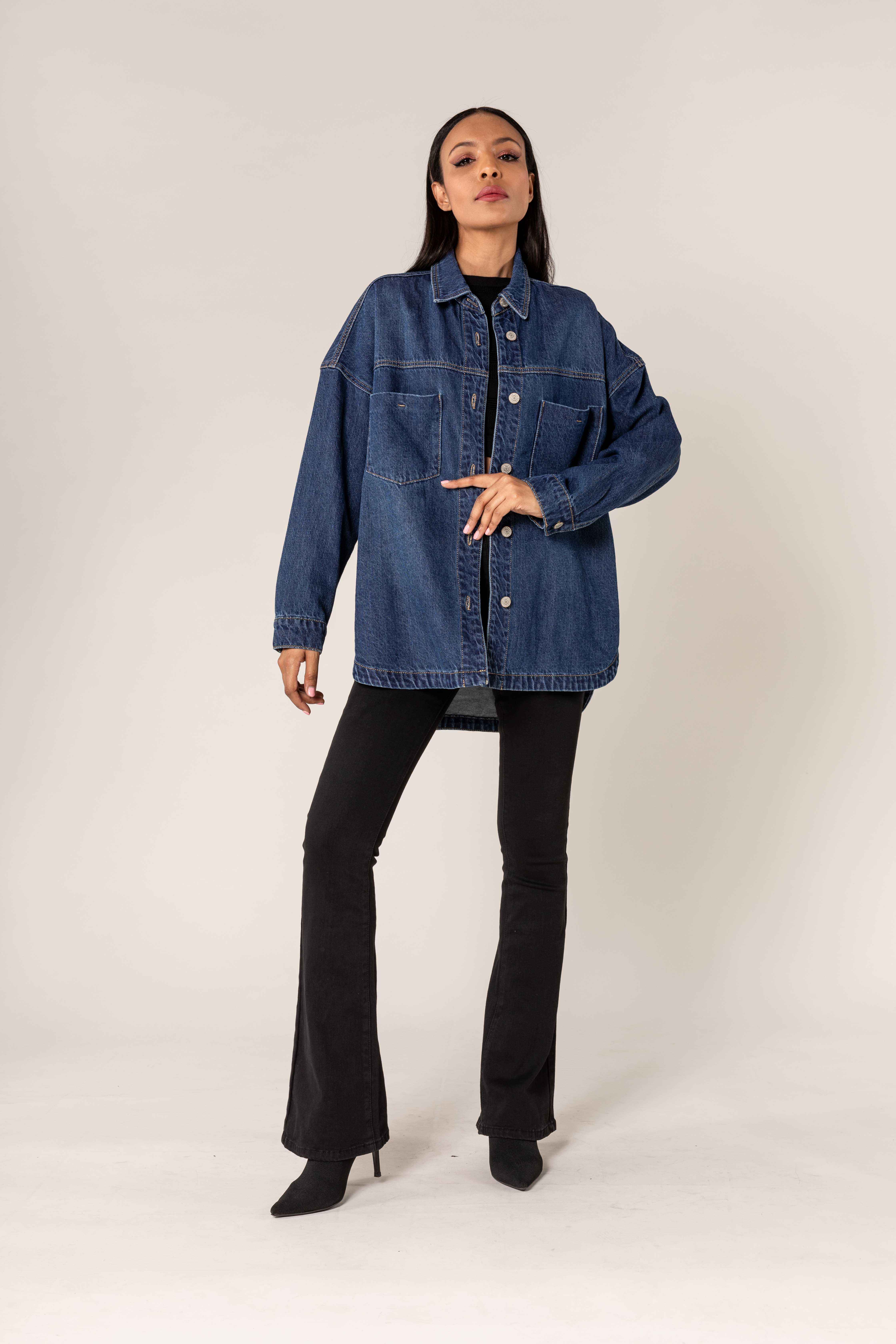 raw blue Oversized denim shacket with buttons S539/S551 for wholesale on Faire1