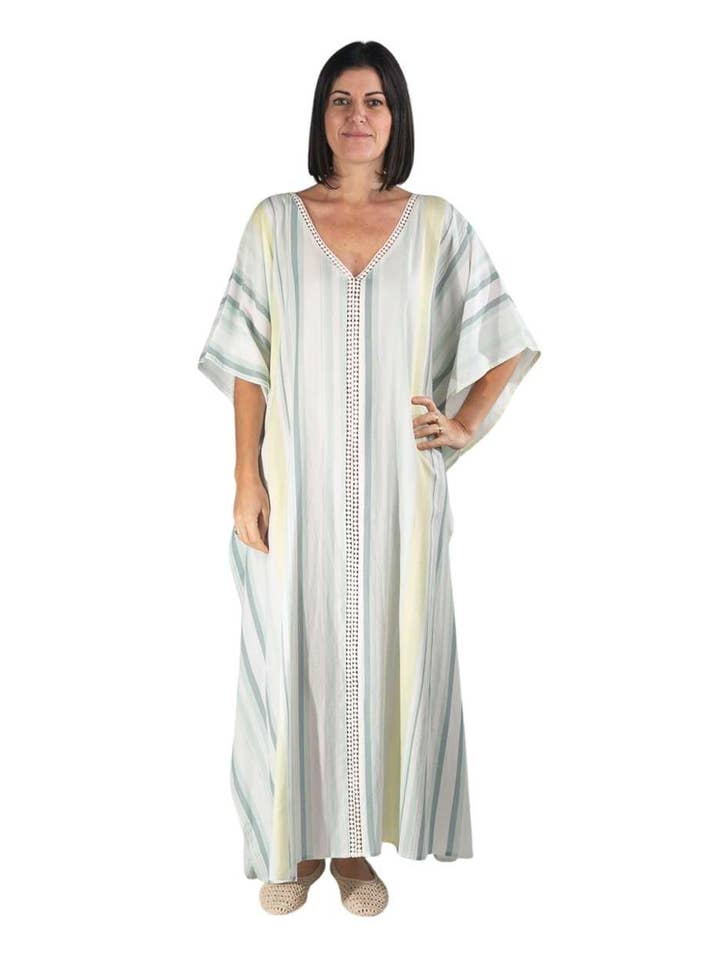 KT3422540_27 - CAFTAN EN COTON, TAILLE UNIQUE COULEUR AQUA pour la vente par Kbas