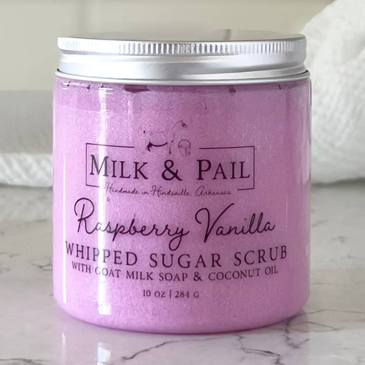 Raspberry Vanilla Whipped Sugar Scrub for wholesale by Milk & Pail