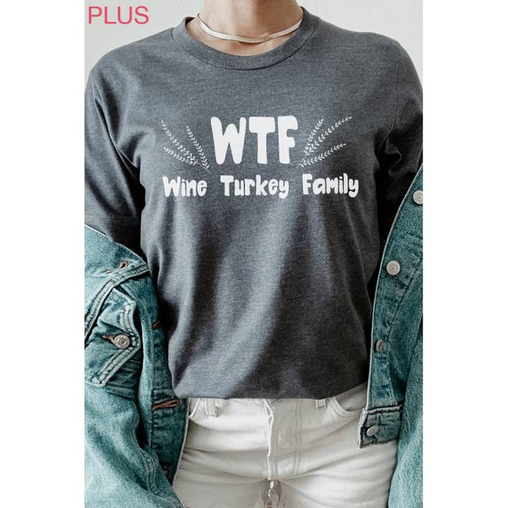Kissed Apparel – Großhandel T-Shirt mit Siebdruck – Damen – WTF Wine Turkey Family Herbst PLUS Grafik-T-Shirt7