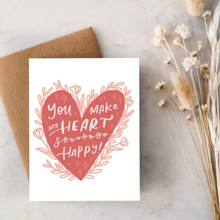 Tarjeta «Tú haces que mi corazón sea tan feliz» para venta al por mayor de Clara Cecilia Design