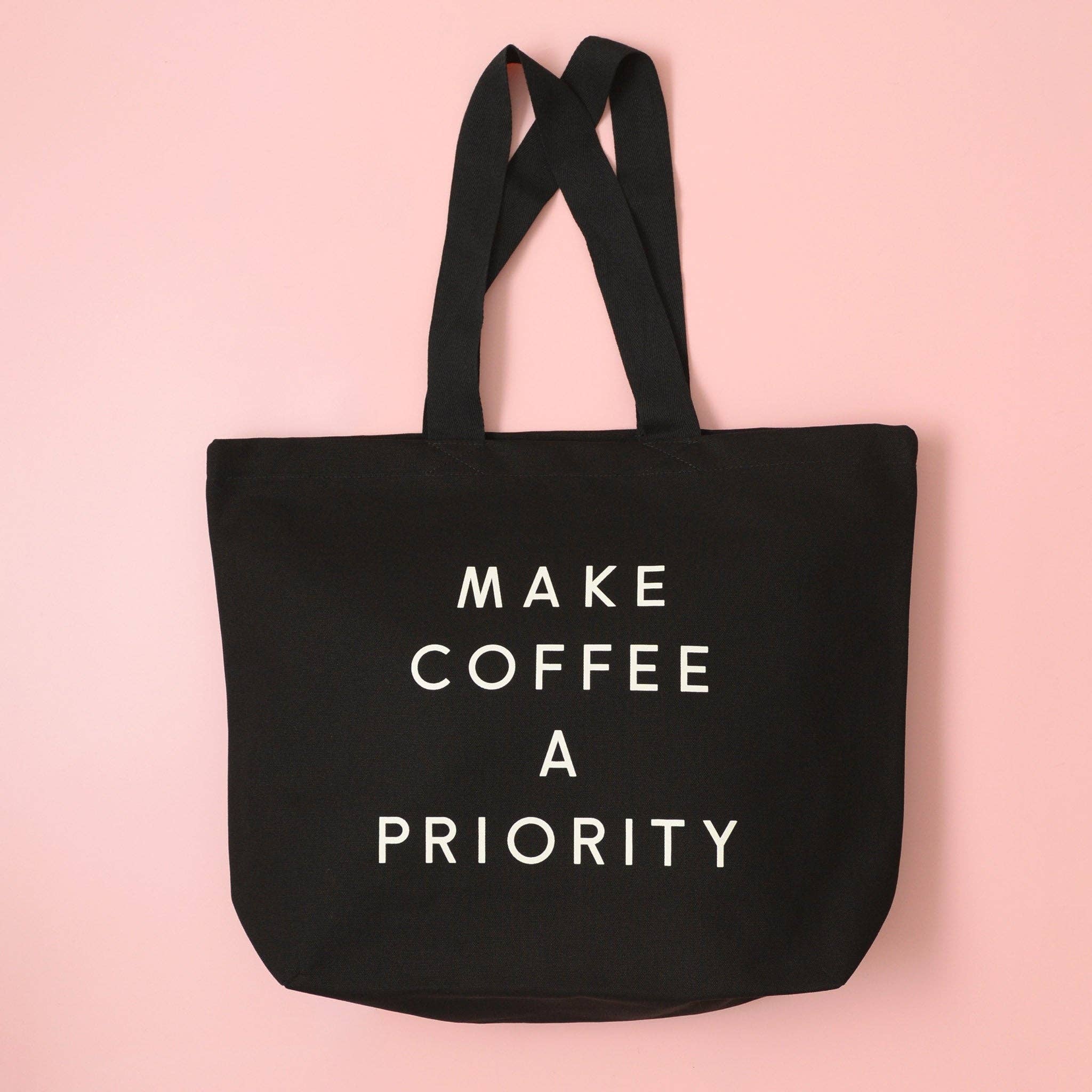 Alphabet Bags - Wholesale Tote Bag - Women's - Make Coffee a Priority - Black Canvas Tote Bag0