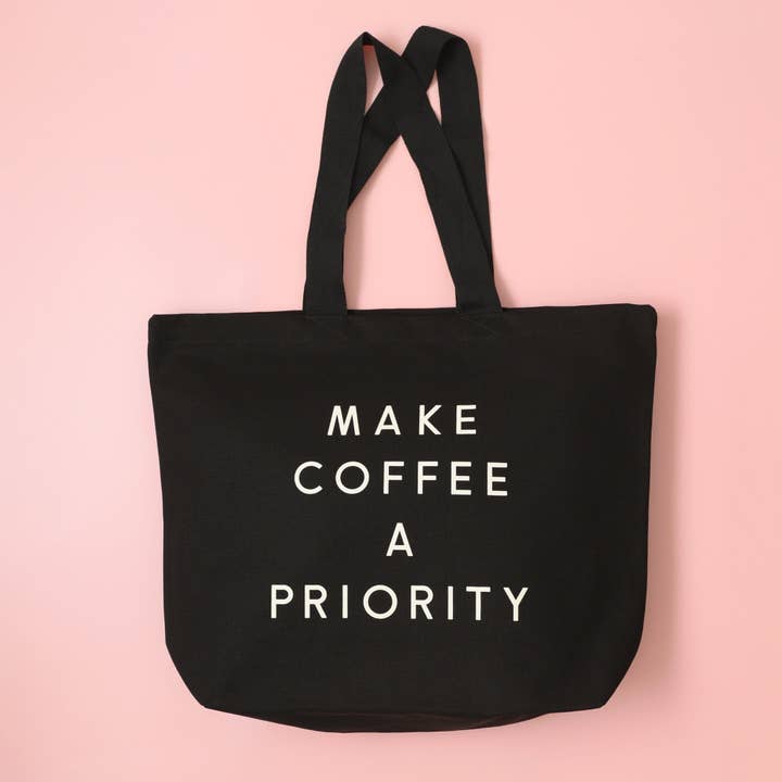Alphabet Bags - Wholesale Tote Bag - Women's - Make Coffee a Priority - Black Canvas Tote Bag
