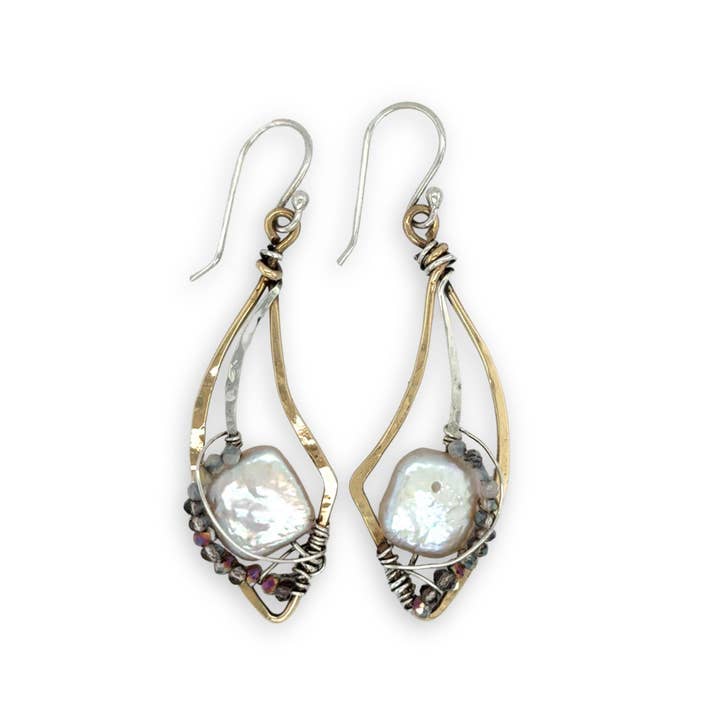 Small Dove Wing Pearl Earrings E80237 for wholesale by Art by any Means Jewelry