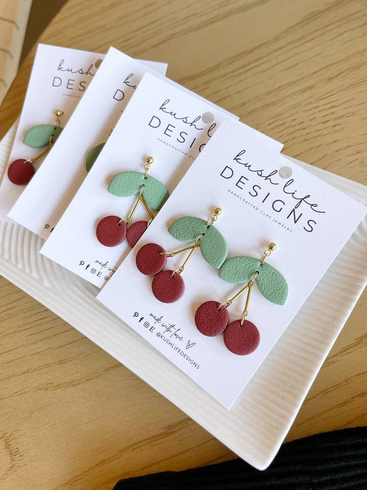 Clay Earrings | Cherry Dangles for wholesale by Kush Life Designs