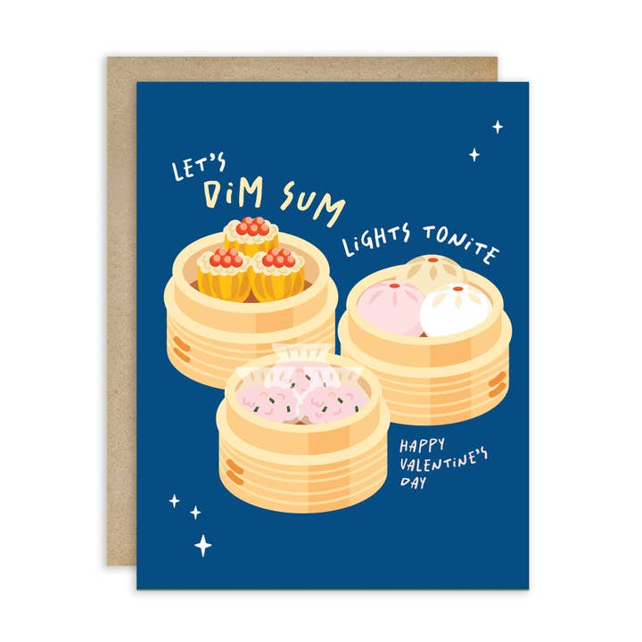 Carte de Saint-Valentin Dim Sum Lights | Trio de vapeur amusant pour la vente par Cute Asian Cards