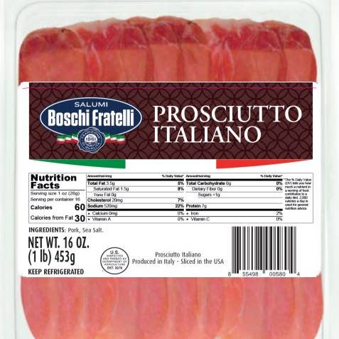 Boschi Fratelli - Italian Dry Cured Ham Pre-Sliced 6x16oz for wholesale by Parmacotto LLC