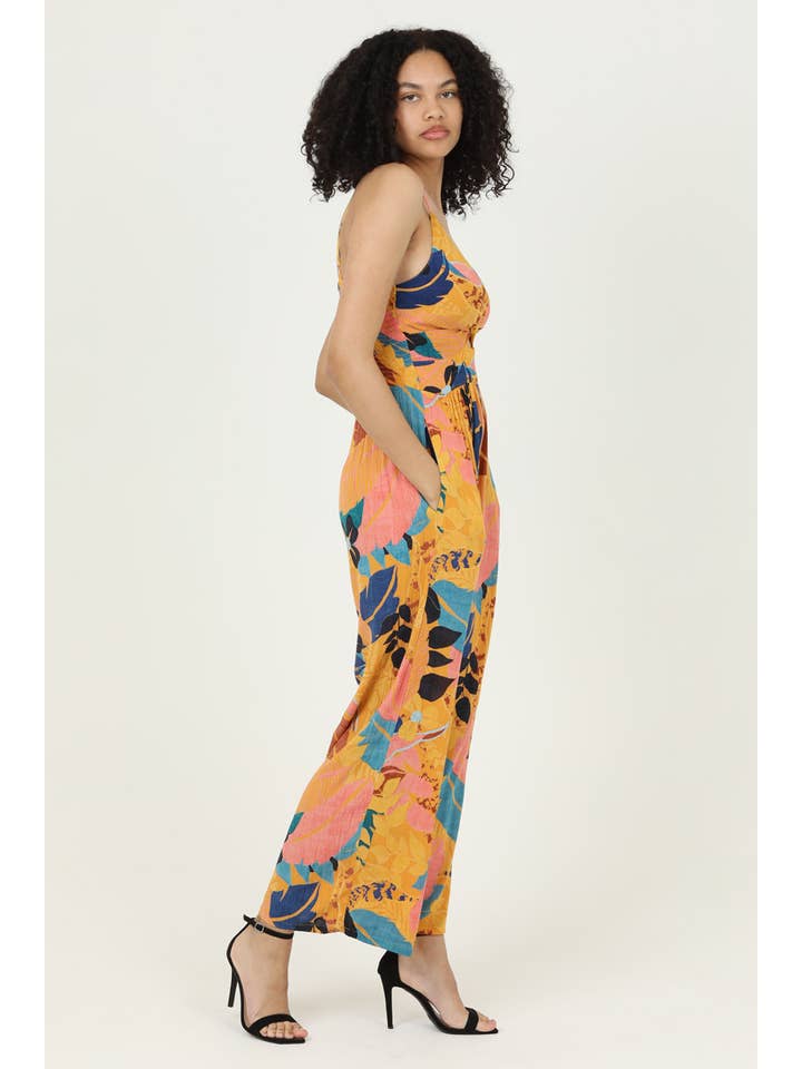 ANGIE - Wholesale Jumpsuit - Women's - B5A42-A861 V NECK TWIST FRONT CUT OUT WIDE LEG JUMPSUIT