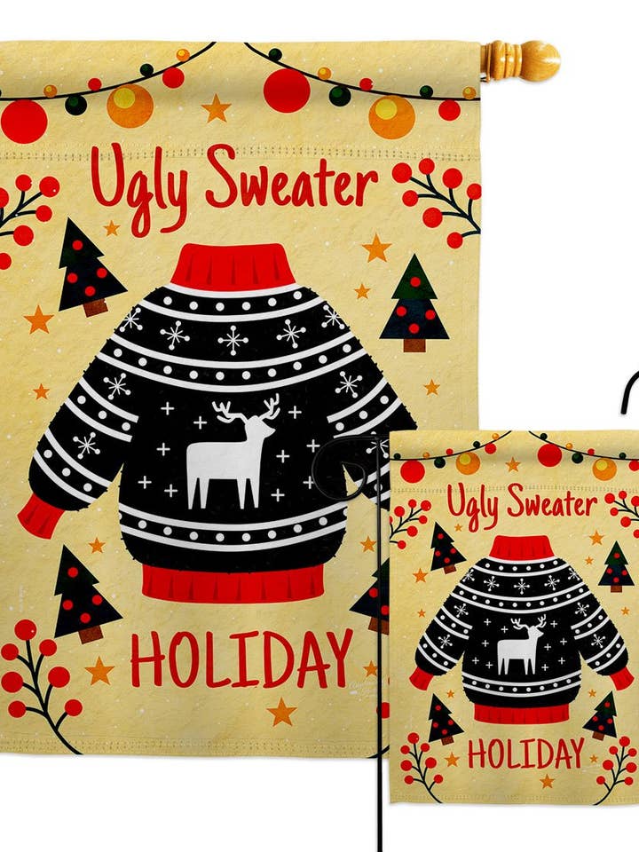 Ugly Sweater Wintertime Winter Wonderland Christmas Flag for wholesale by Two Group Flag Co