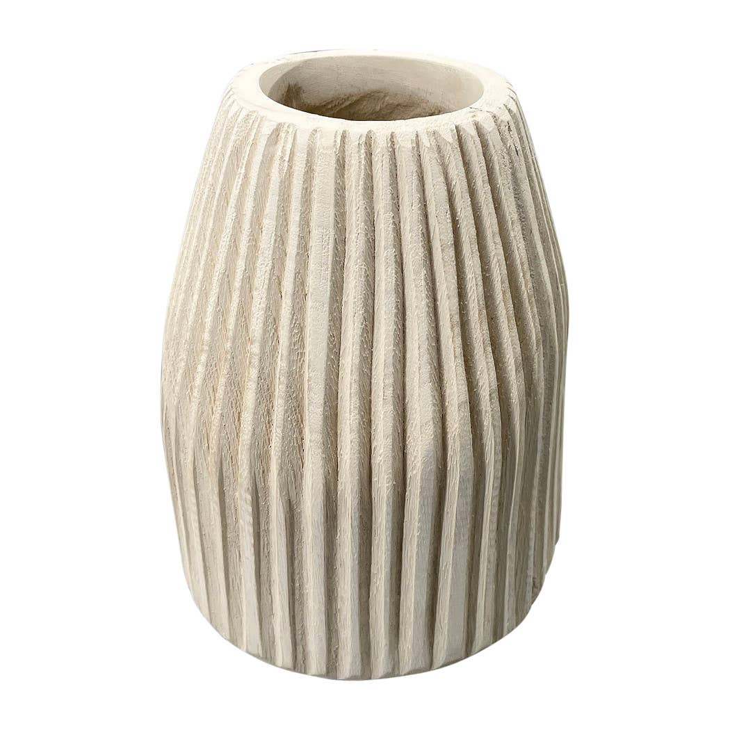 Sagebrook Home - Wholesale Vase - Decorative Vase - Ivory Wood Grooved Carved Texture, 9 in.3
