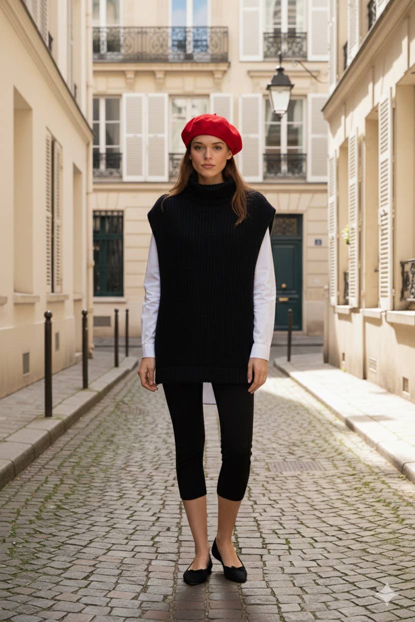 MOOYA - Wholesale Tunic Sweater - Women's - Sleeveless high-neck wool sweater - JS0023