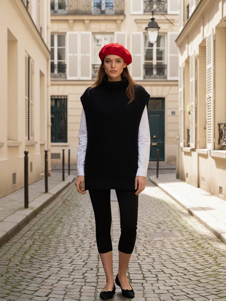 MOOYA - Wholesale Tunic Sweater - Women's - Sleeveless high-neck wool sweater - JS0023