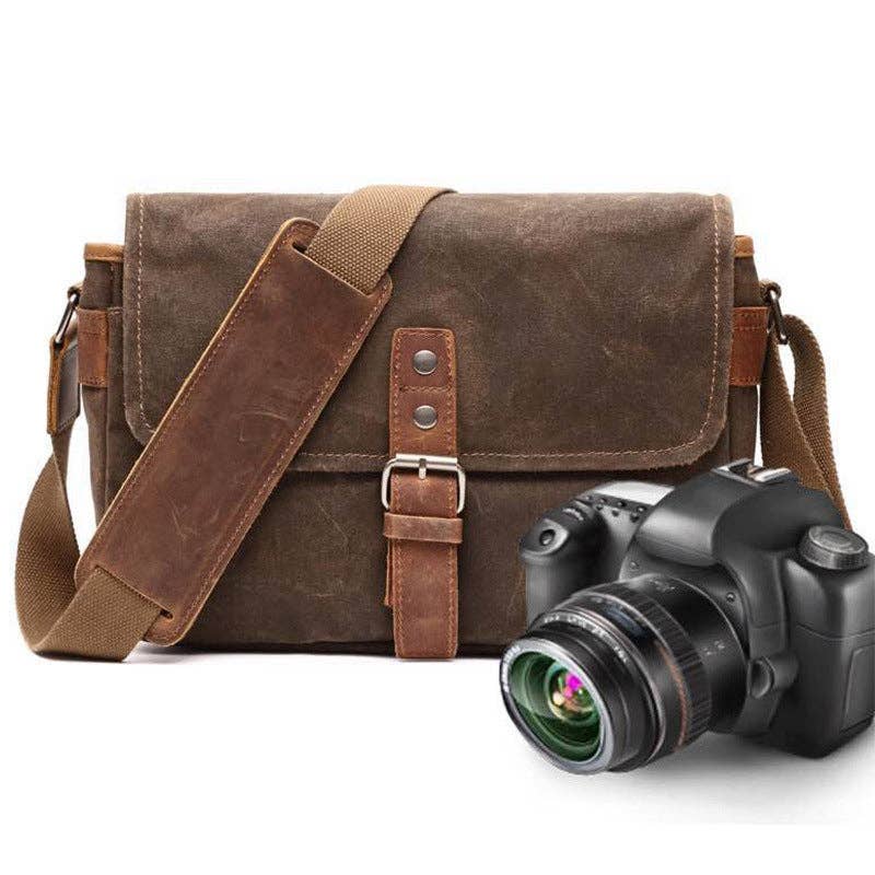 RockCow Leather Studio - Wholesale Crossbody Bag - Unisex - Photographic Hunter Camera Bag Canvas DSLR Camera Bag Vintage Crossbody Messenger Bag 88163