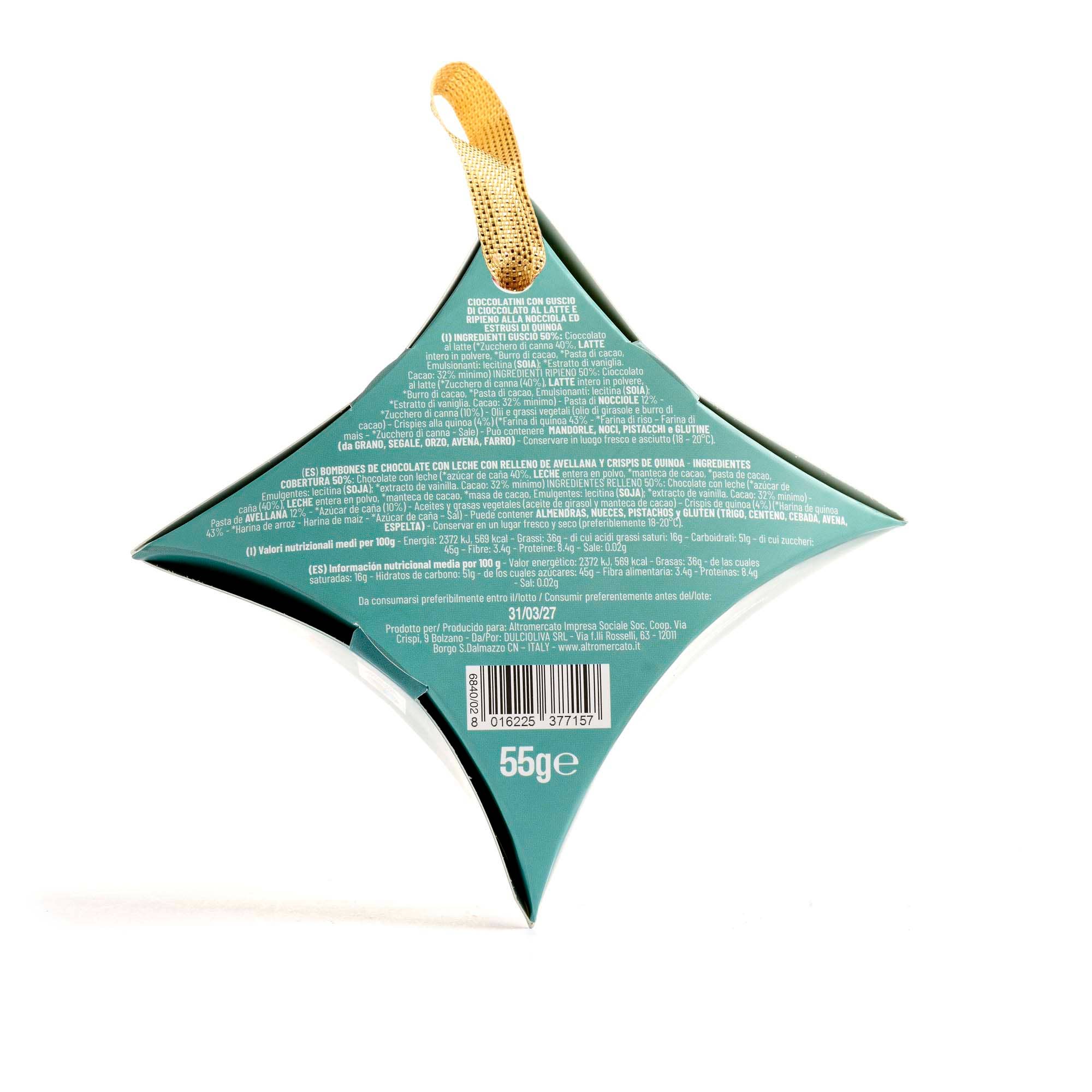 Altromercato - Wholesale Chocolate - Hanging Star-shaped Hazelnut Chocolates 55 g2