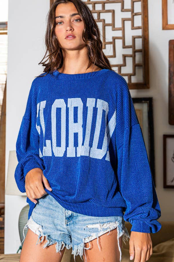 BUCKETLIST INC - Wholesale Graphic Sweatshirt - Women's - T1770B 'Florida' Comfy Oversize Graphic Sweatshirt, Gameday7