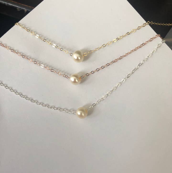 La Soucique Studio Metalsmithing - Wholesale Beaded/Pearl Necklace - Perelle Dainty Floating Pearl Necklace2