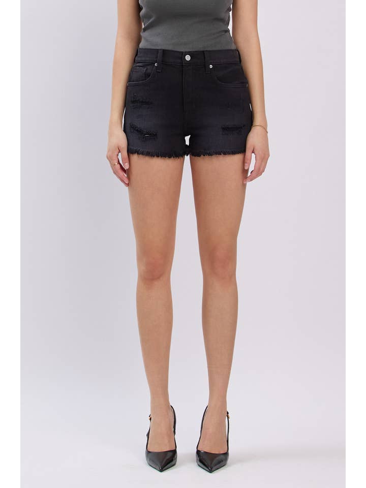 ZEPHYR SVART LULU SUPERHÖG MIDJA AVKLIPPTA SHORTS - ZEPHYR SVART för wholesale på Faire