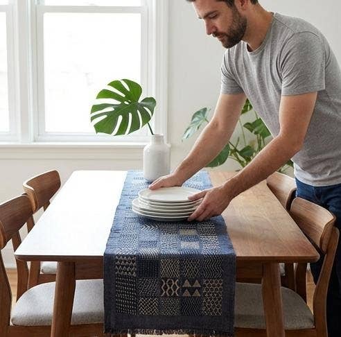 Arcadia Home - Wholesale Table Runner - Hand-Loomed CottonTable Runner - Indigo Blue  18"x96",2