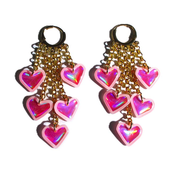 Pendientes de aro abrazadores de corazón holográfico para venta al por mayor de Wuve