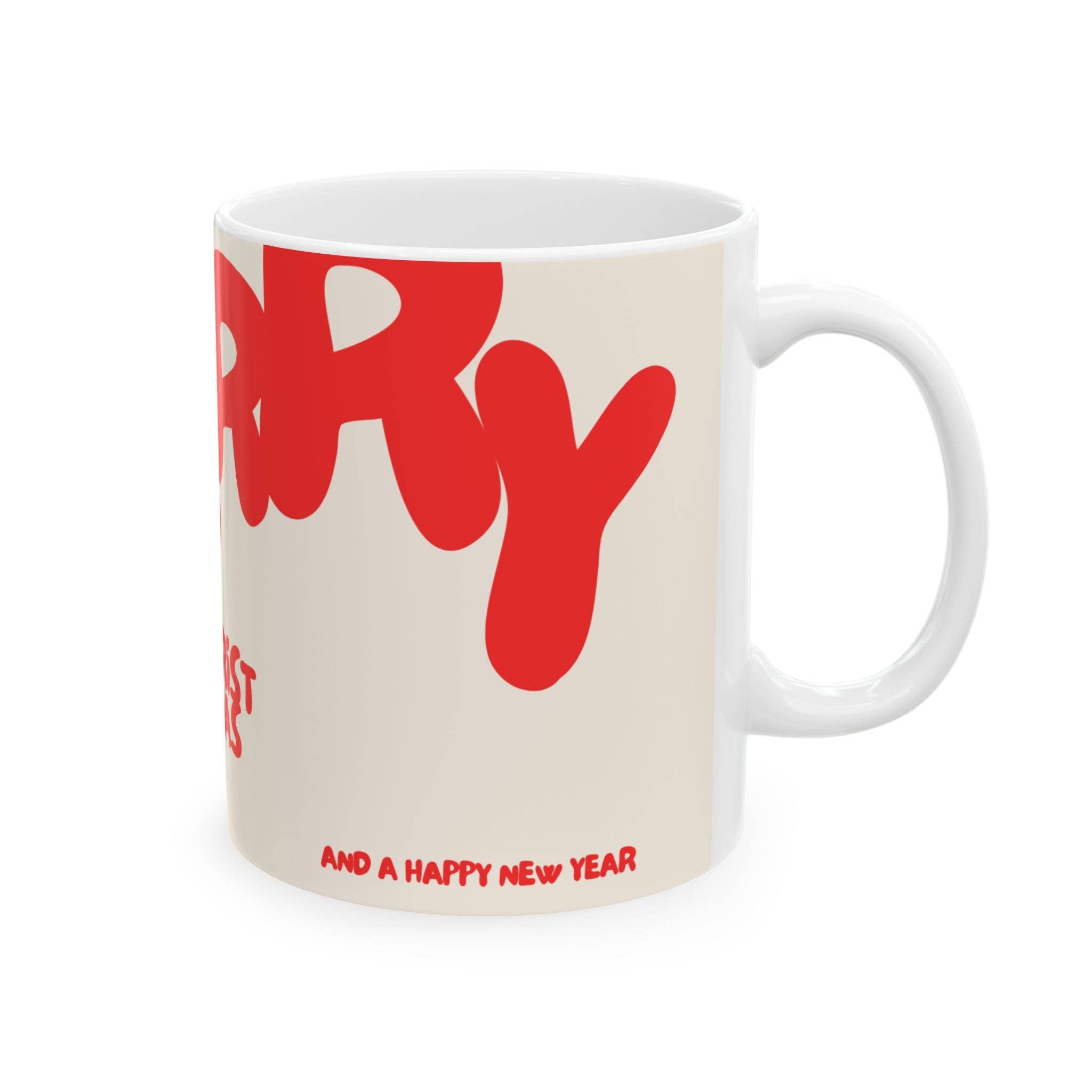 MARA Style - Wholesale Coffee Mug - Modern Merry Christmas Ceramic Mug, Red - White4