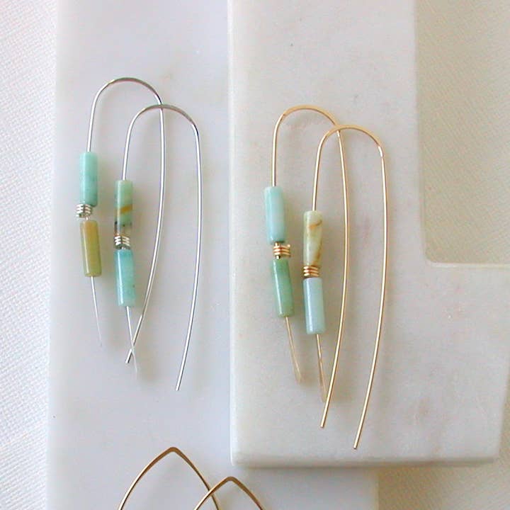 Linda Trent Jewelry - Wholesale Hoop Earrings - Aquamarine Gemstone Threader Earrings