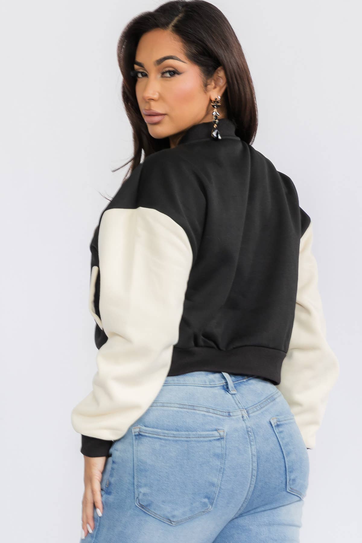 H&H Fashion Inc. - Wholesale Varsity/Baseball Jacket - Women's - 12371 - Color-Block Cropped Varsity Jacket7