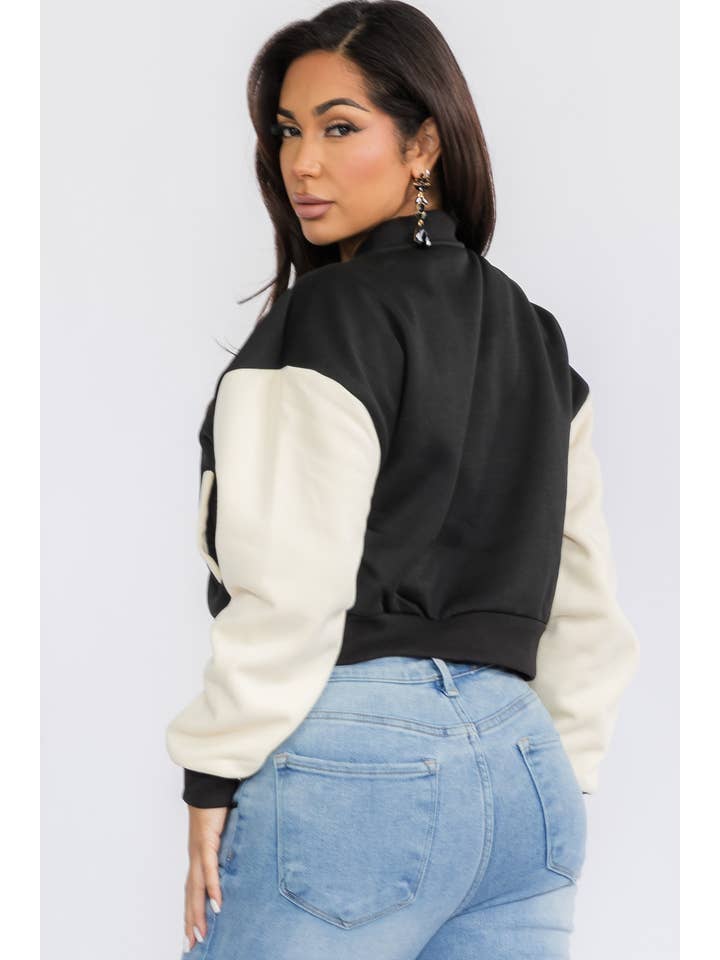 H&H Fashion Inc. - Wholesale Varsity/Baseball Jacket - Women's - 12371 - Color-Block Cropped Varsity Jacket7