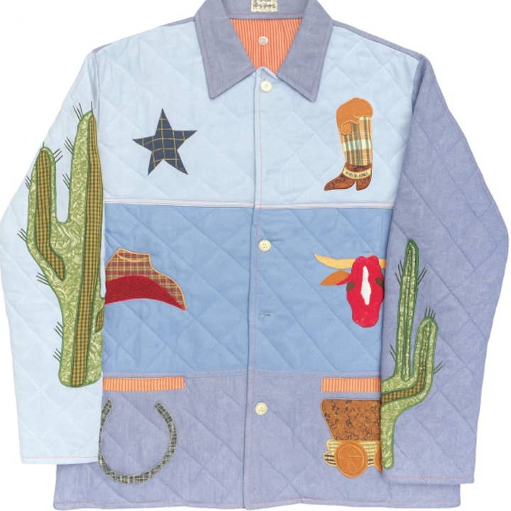 Colorful Cowboy Icon Appliqué Quilted Shacket with Cactus for wholesale by Patch Magic