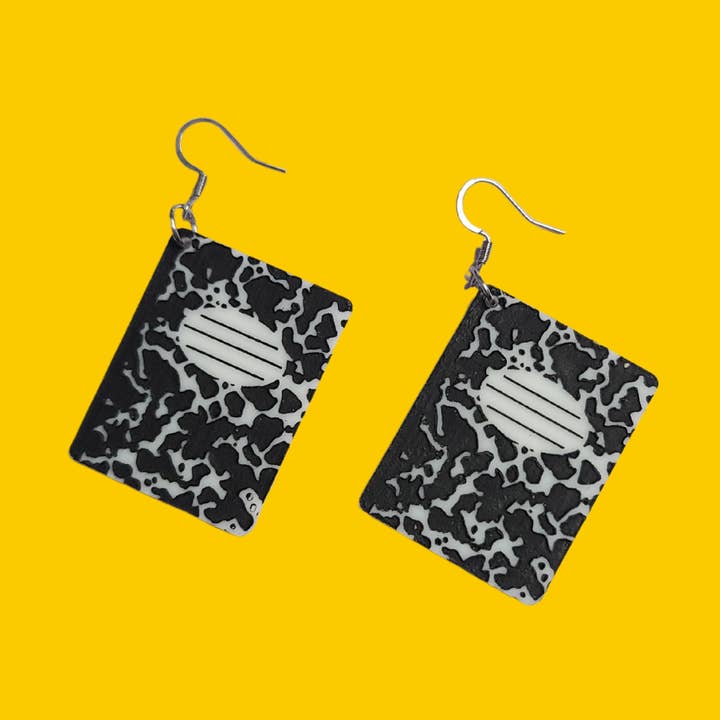 Composition Notebook English Teacher - Laser Cut Acrylic Statement Earrings for wholesale by Mini Kitty Designs