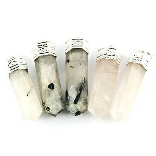 GREENROOTS USA LLC - Wholesale Spiritual Stone/Crystal - 5 Pieces Rutilated Quartz Pencil Point Pendant Set - 1.5"L
