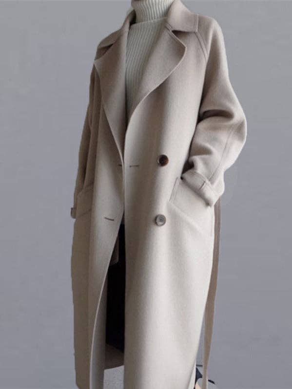 StyleGalX - Wholesale Coat - Women's - Urban Loose Solid Color Belted Woolen Coat10