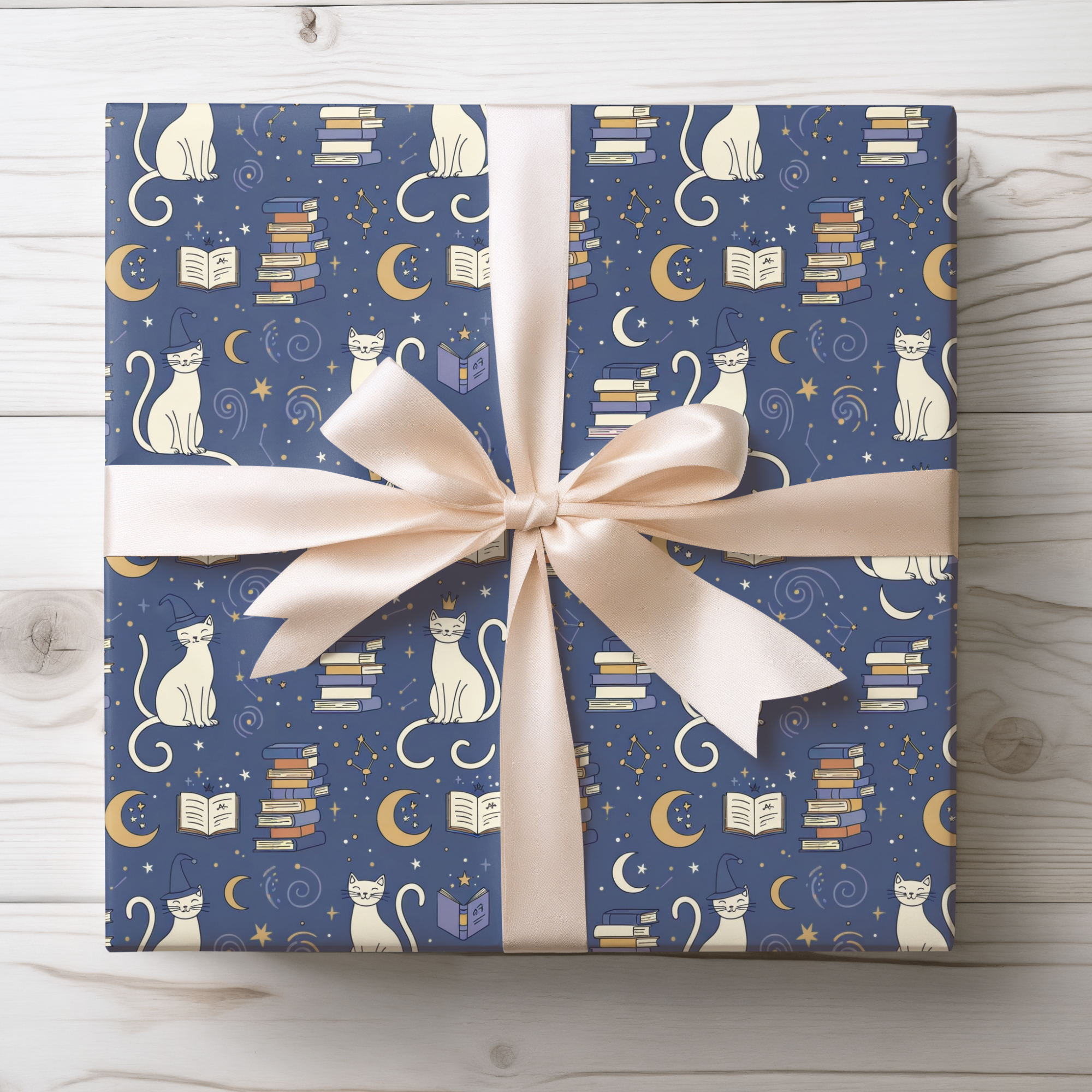 Lokipawz - Wholesale Flat Wrap - Purrfectly Bookish – Celestial Cat & Cozy Library Wrapping Paper12