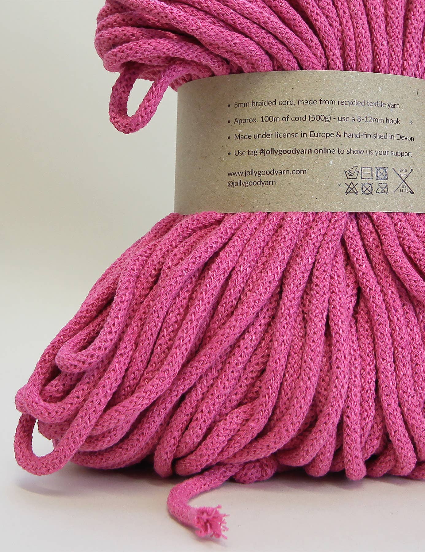 Jolly Good Yarn – wholesale Yarn – 5mm Colyton Pink recycled cotton macrame cord (100m)1