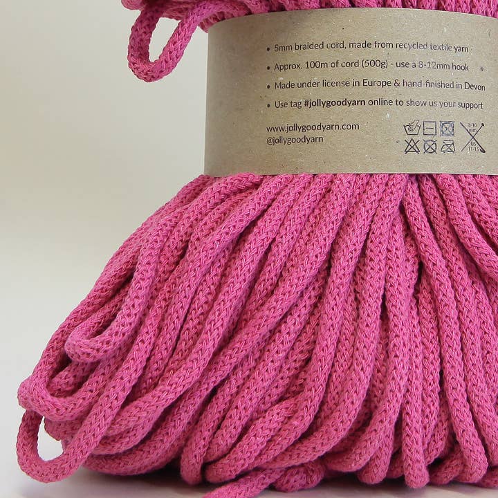 Jolly Good Yarn – wholesale Yarn – 5mm Colyton Pink recycled cotton macrame cord (100m)1
