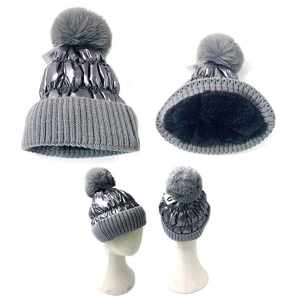 Sensibling Corp. - Wholesale Beanie - Women's - Fleece Lining Puffer Knit Pom Pom Beanie Hat
7
