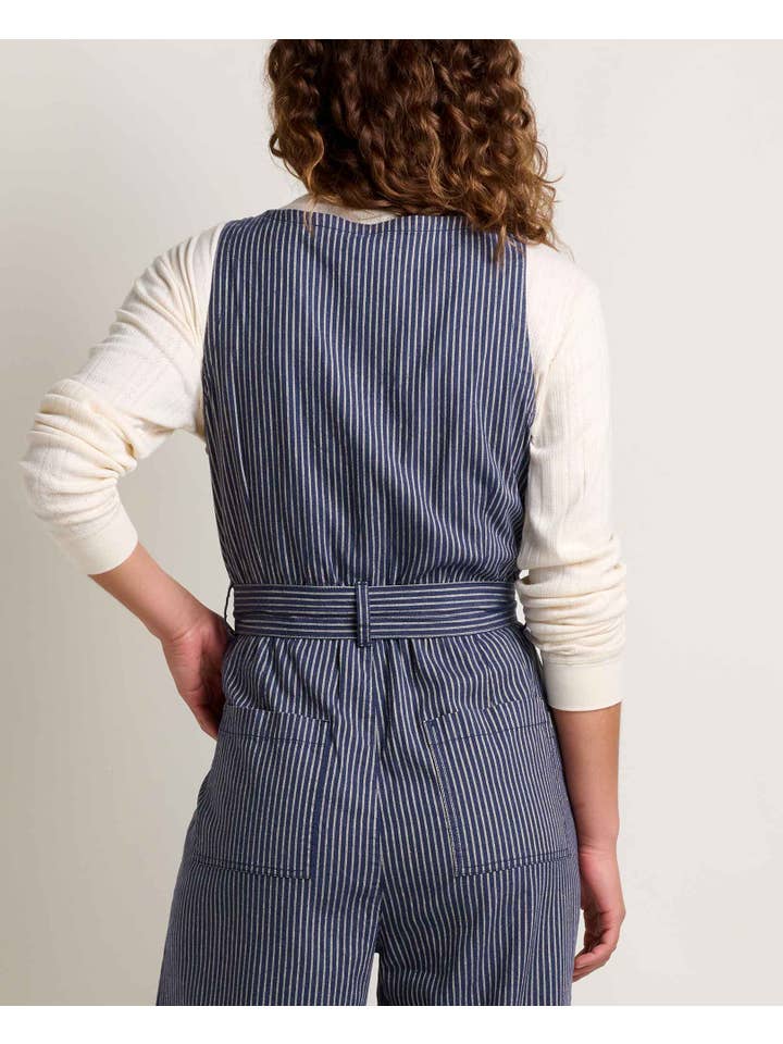 Navy Railroad Stripe Tarn Sleeveless Jumpsuit F25 for wholesale on Faire3