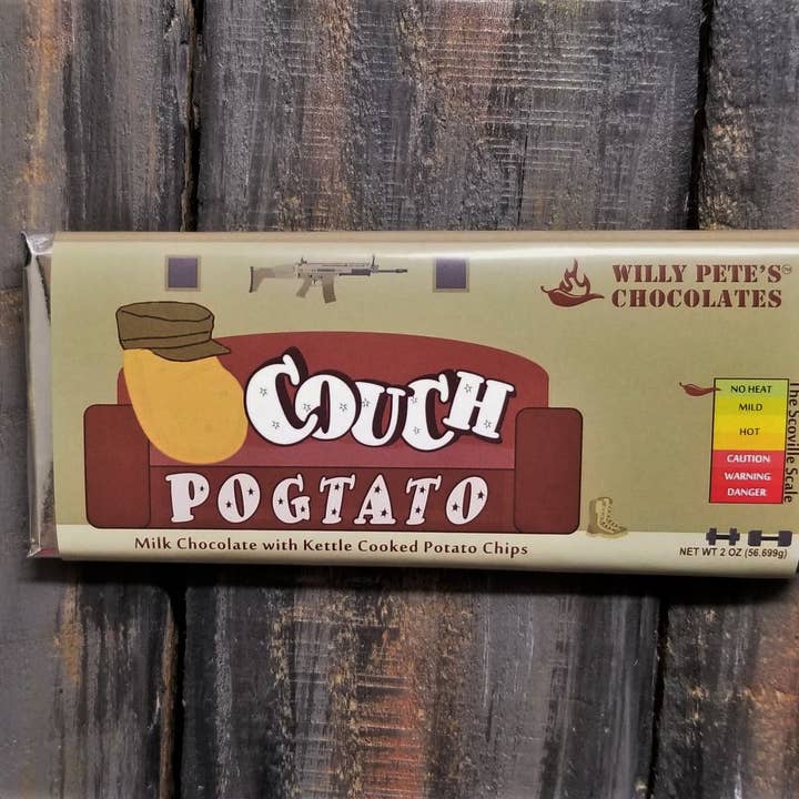 Couch Pogtato Chocolate Bar for wholesale by Willy Petes Chocolate Co