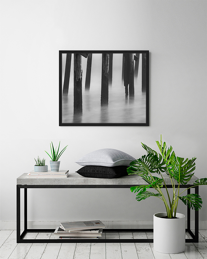 Black Foggy Ocean image. Wall art print with frame. for wholesale on Faire7