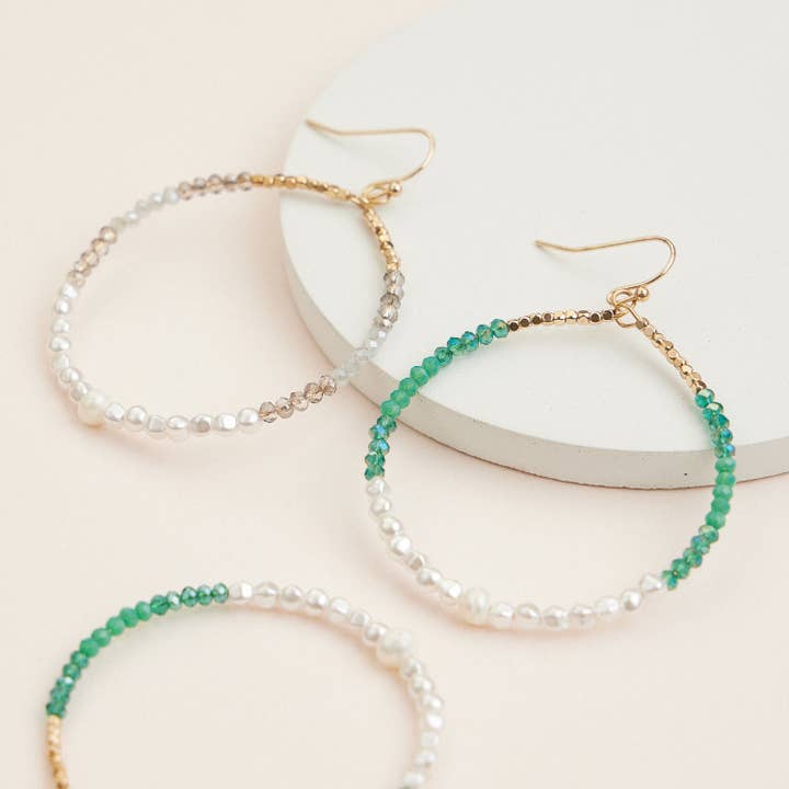 Frem - Wholesale Dangle Earrings - Elegant Crystal & Pearl Hoop Earrings with Gold Accent1