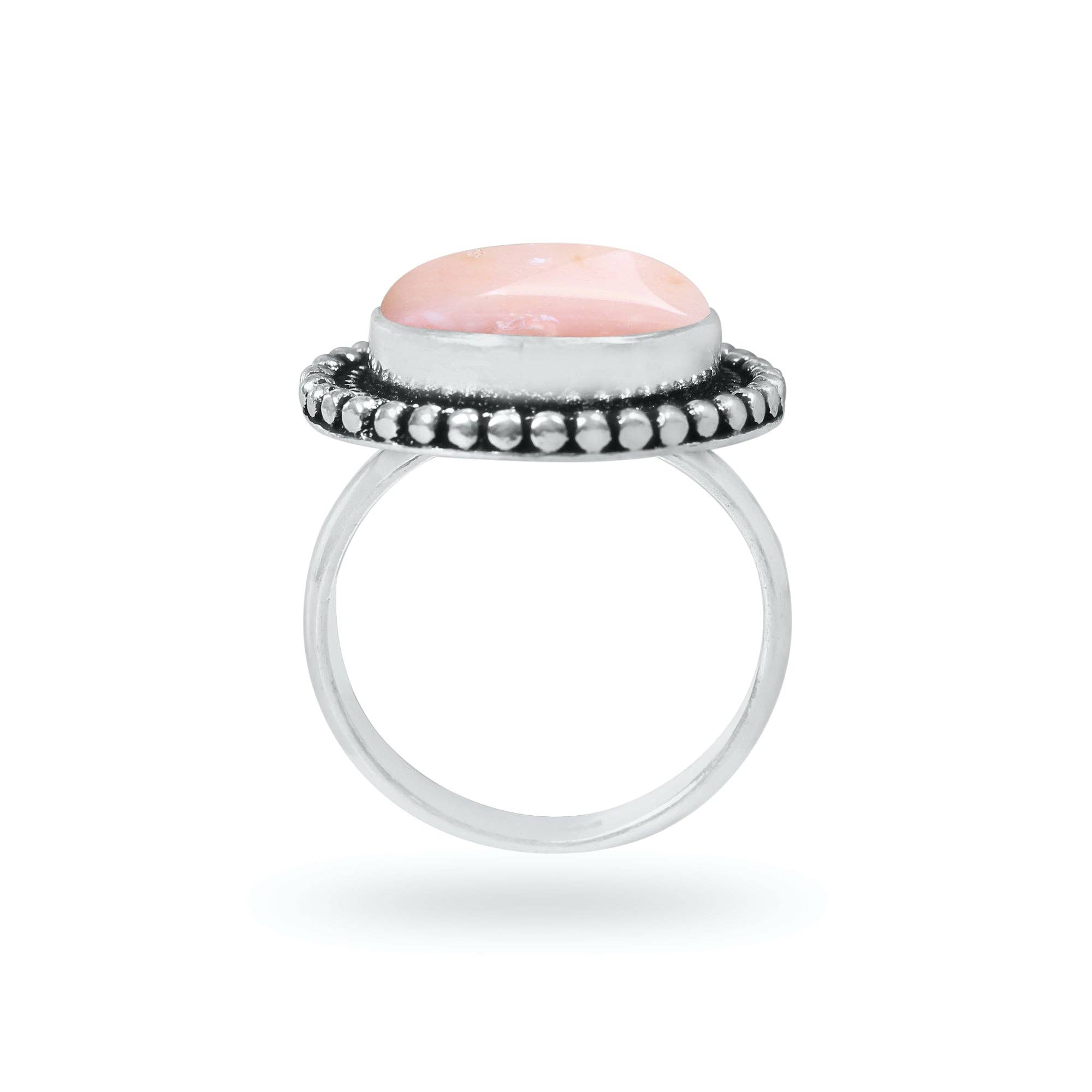 Handmade Jewels - Wholesale Cocktail/Statement Ring - Pink Opal Rings – Handmade, Silver-Plated, Assorted Boho Designs (US Sizes 6–10, Made to Order)1