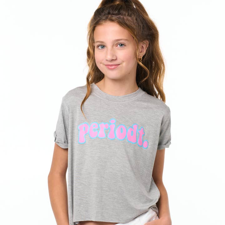 Camiseta corta de manga corta para niñas (8-14) con gráfico PERIODT en la pantalla. para venta al por mayor de Malibu Sugar