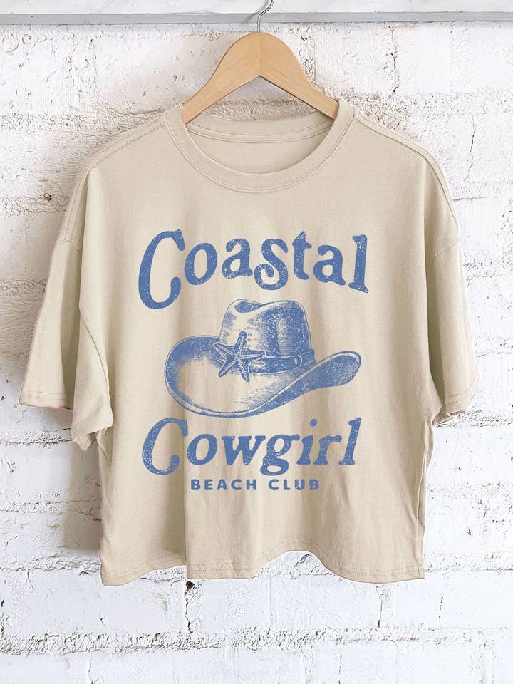 COASTAL COWGIRL GRAPHIC LONG CROP TOP for wholesale by Rustee Clothing