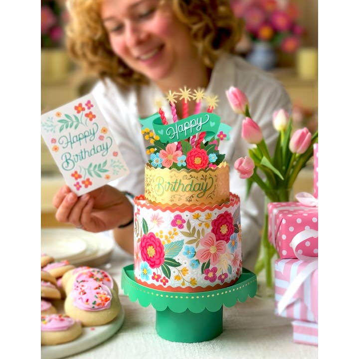 FreshCut Paper LLC - Wholesale Birthday Card - Blooming Birthday Cake (8 Pop-up Greeting Cards)