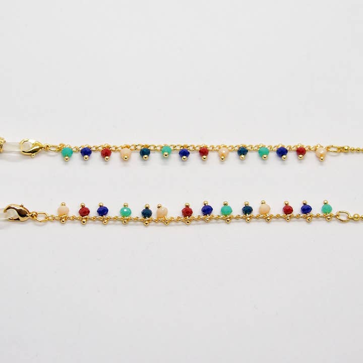 Catena per occhiali in oro con perline colorate per la vendita all'ingrosso da parte di Sista Jewelry
