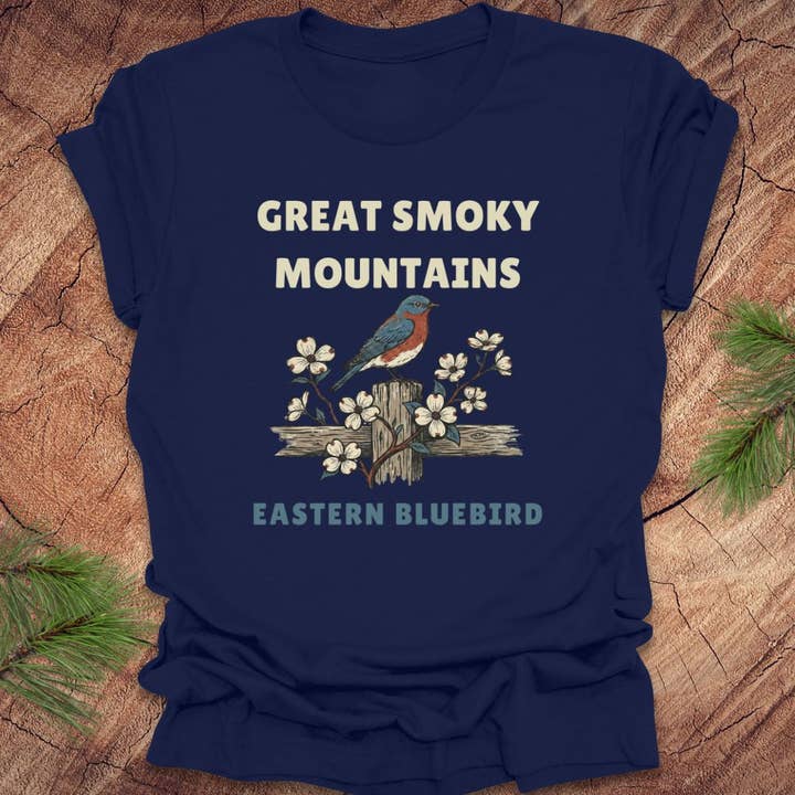 Großes Smoky Mountains Bluebird T-Shirt für den Großhandel von Wandering Owl Adventure Co.