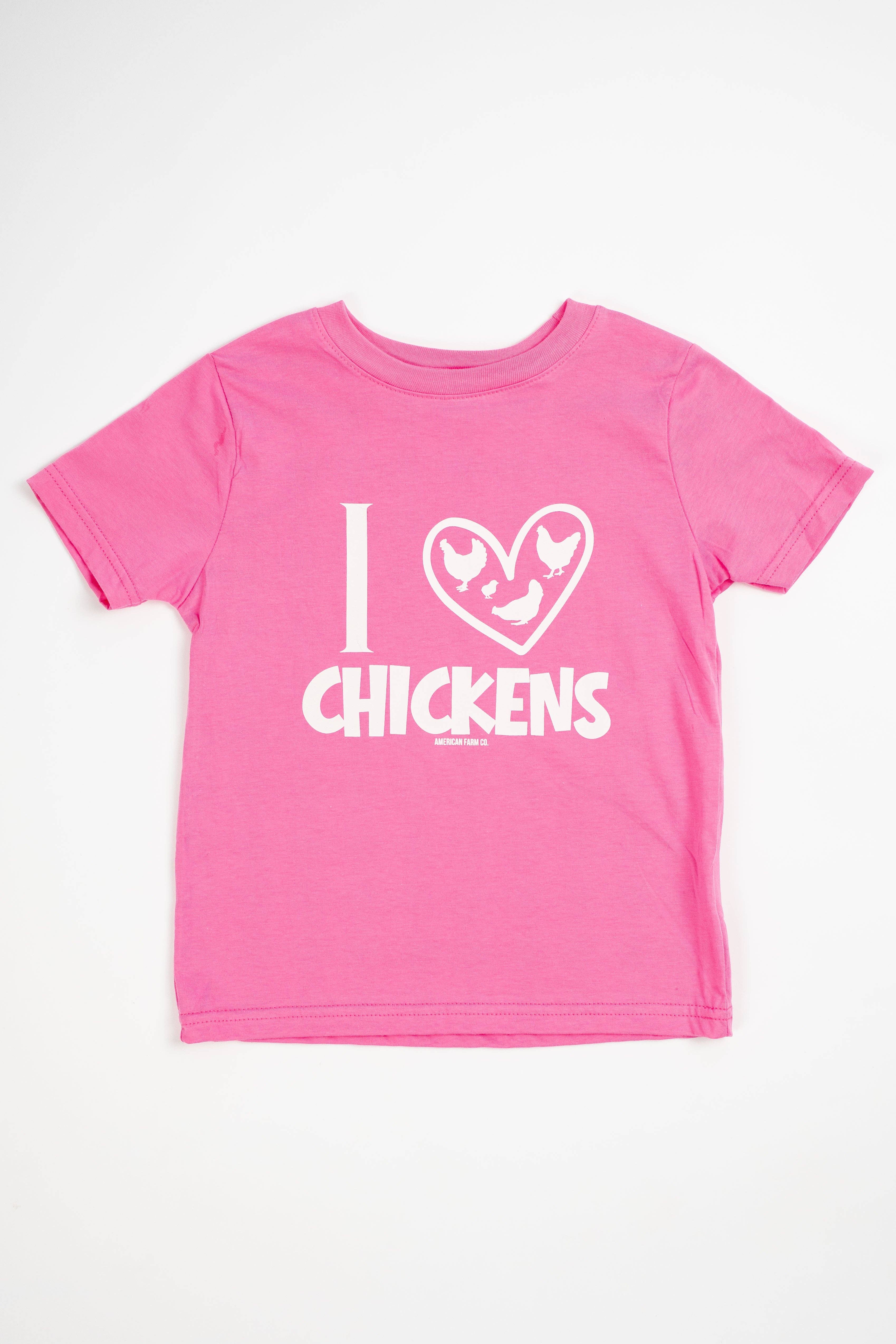 American Farm Company - Wholesale Screen Printed T-Shirt - Kids - Western 'I ♥ Chickens' Pink Toddler/Youth Graphic Tee3