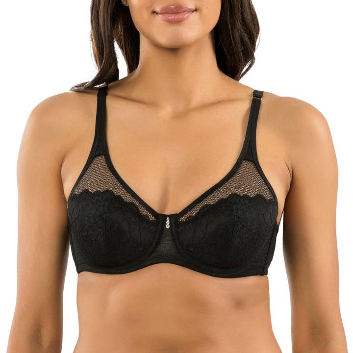 PARFAIT Luxlacy P9002 Pretty Lace And Mesh Full Busted Full Coverage Unlined Non-padded Wired Bra - Black for wholesale by PARFAIT
